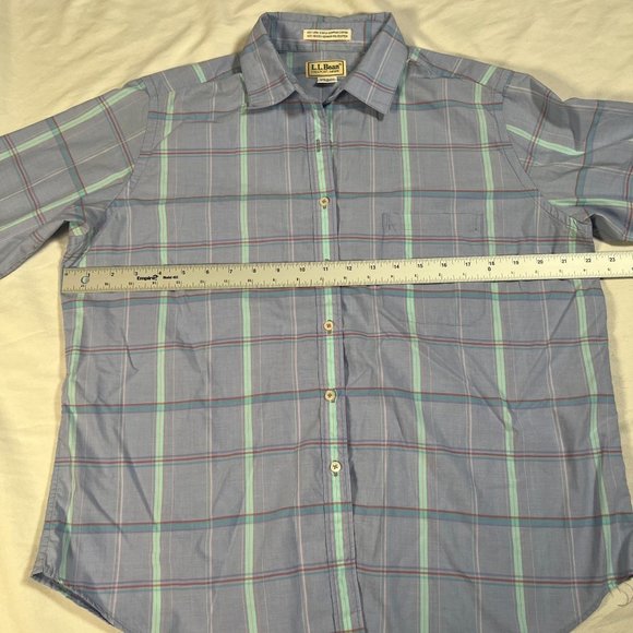 L.L. Bean Pastel Purple Plaid Button Up Youth Sz 18 Short Sleeve Collared Shirt - Picture 8 of 10